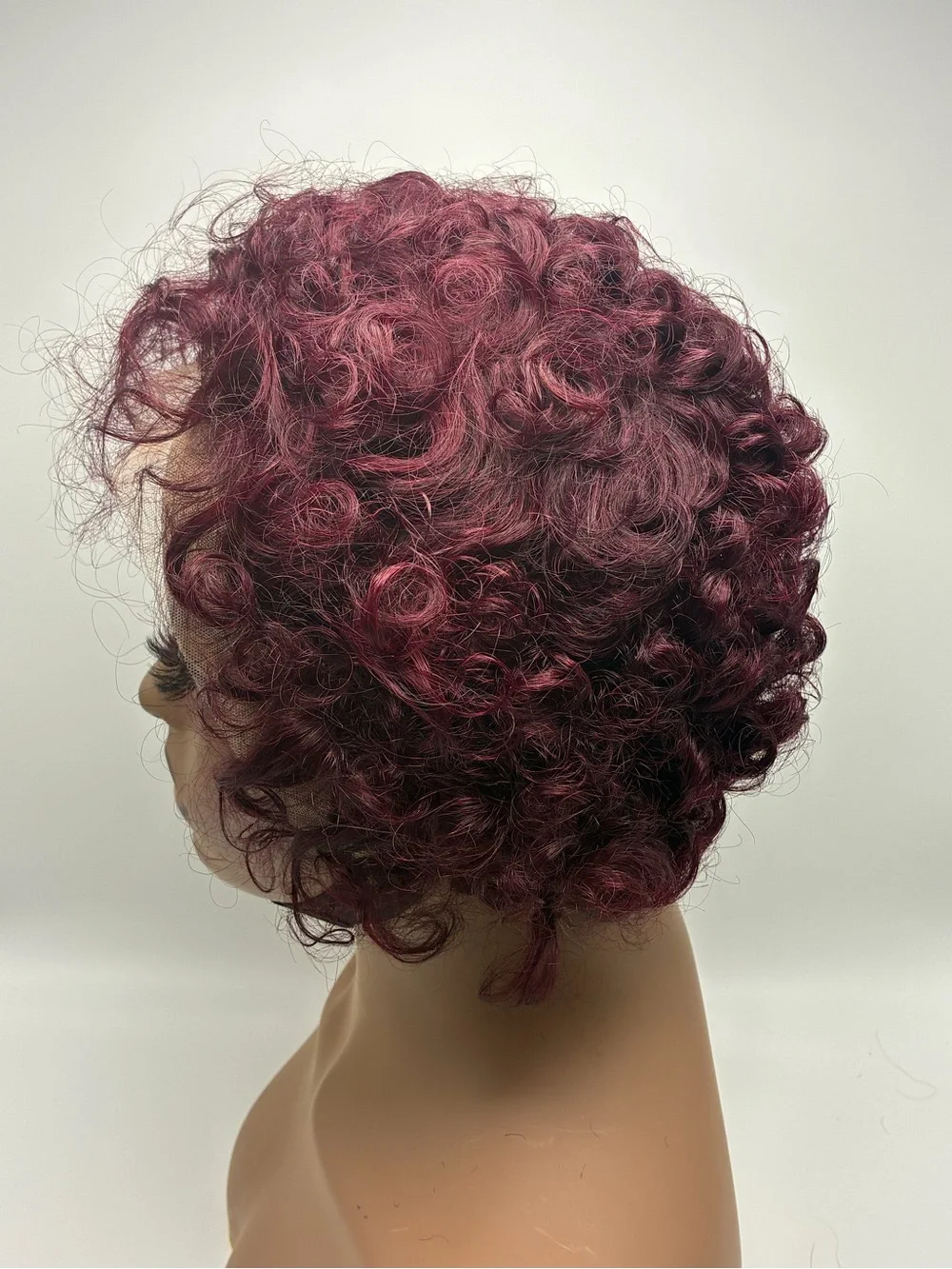 Short Curly Lace Front Wig in Burgundy.  Human Hair
